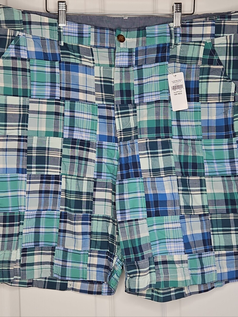 NWT LL Bean Comfort 9" Bermuda Shorts 18W Womens Patchwork Plaid Blue Preppy New